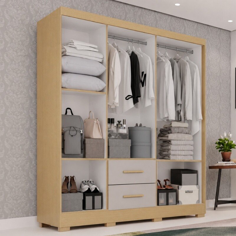 Guarda-roupa Solteiro 1,50m Estrela Premium Jequitibá/Granizo 6 Portas 2 Gavetas com Pés - Sallêto - Imagem 2