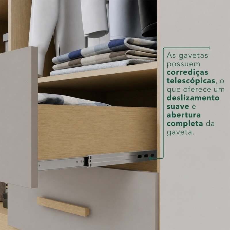 Guarda-roupa Solteiro 1,50m Estrela Premium Jequitibá/Granizo 6 Portas 2 Gavetas com Pés - Sallêto - Imagem 7