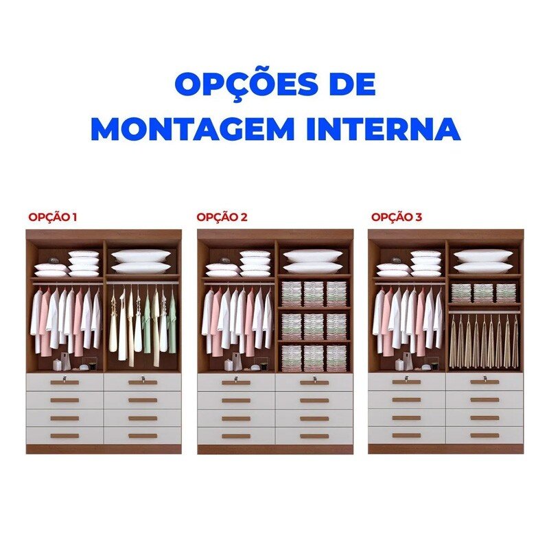 Guarda-roupa Solteiro 1,60m Mônaco Castanho/Off 4 Portas 8 Gavetas 100% MDF - D Doro - Imagem 2