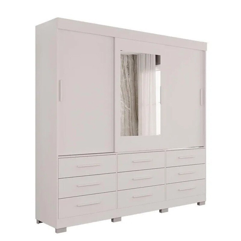 Guarda-roupa 1,80m New Star Branco 3 Portas 9 Gavetas com Espelho e Pés - Sallêto - Imagem 3