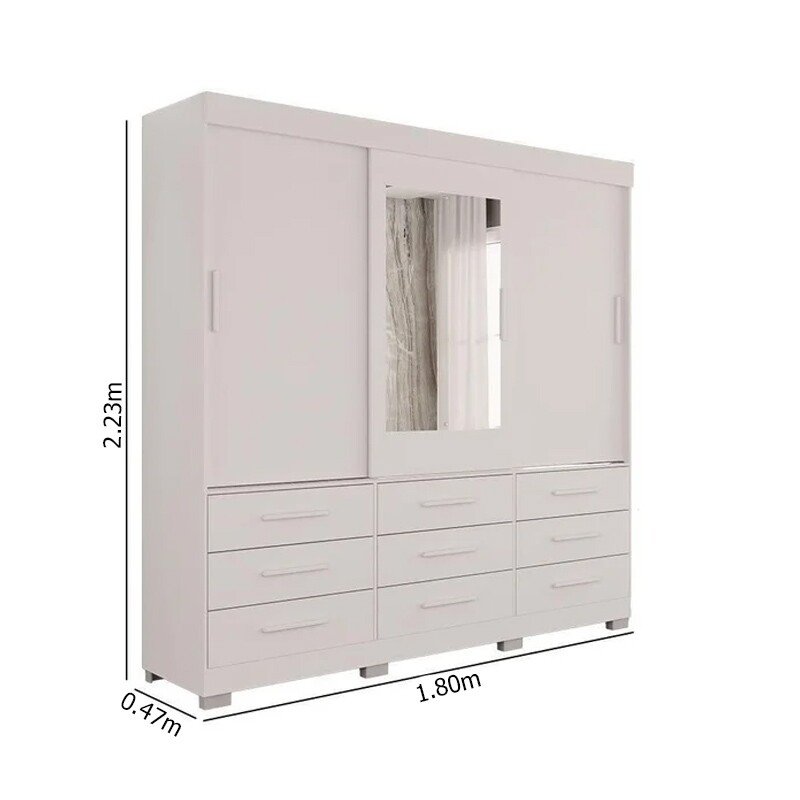 Guarda-roupa 1,80m New Star Branco 3 Portas 9 Gavetas com Espelho e Pés - Sallêto - Imagem 5