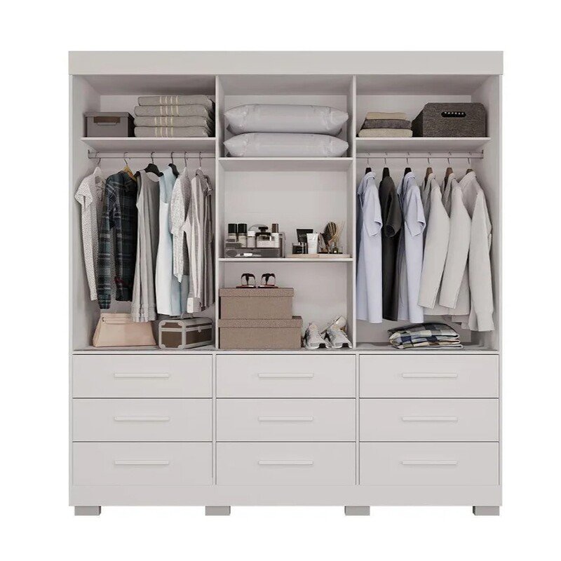 Guarda-roupa 1,80m New Star Branco 3 Portas 9 Gavetas com Espelho e Pés - Sallêto - Imagem 2
