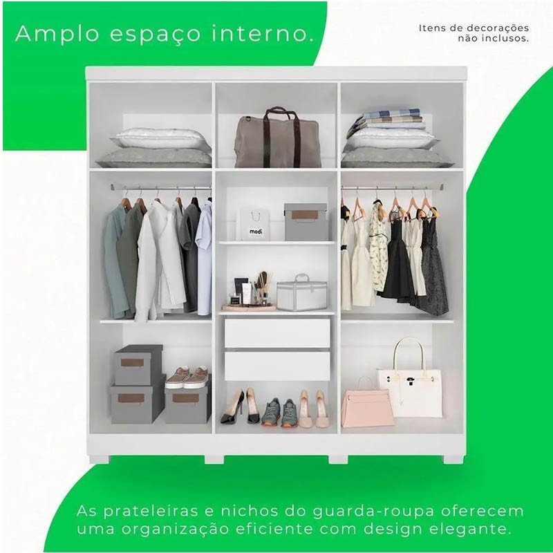 Guarda-roupa 1,80m Recife Branco 6 Portas 2 Gavetas com Pés - Sallêto - Imagem 2