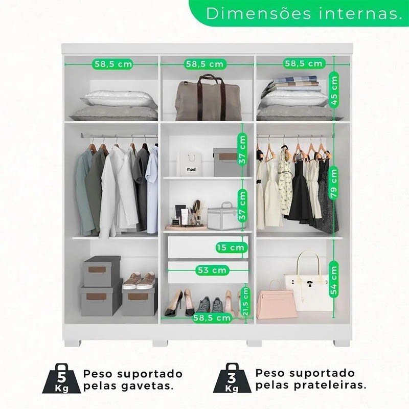 Guarda-roupa 1,80m Recife Branco 6 Portas 2 Gavetas com Pés - Sallêto - Imagem 3