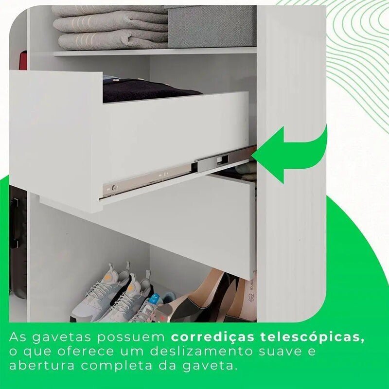 Guarda-roupa 1,80m Recife Branco 6 Portas 2 Gavetas com Pés - Sallêto - Imagem 7