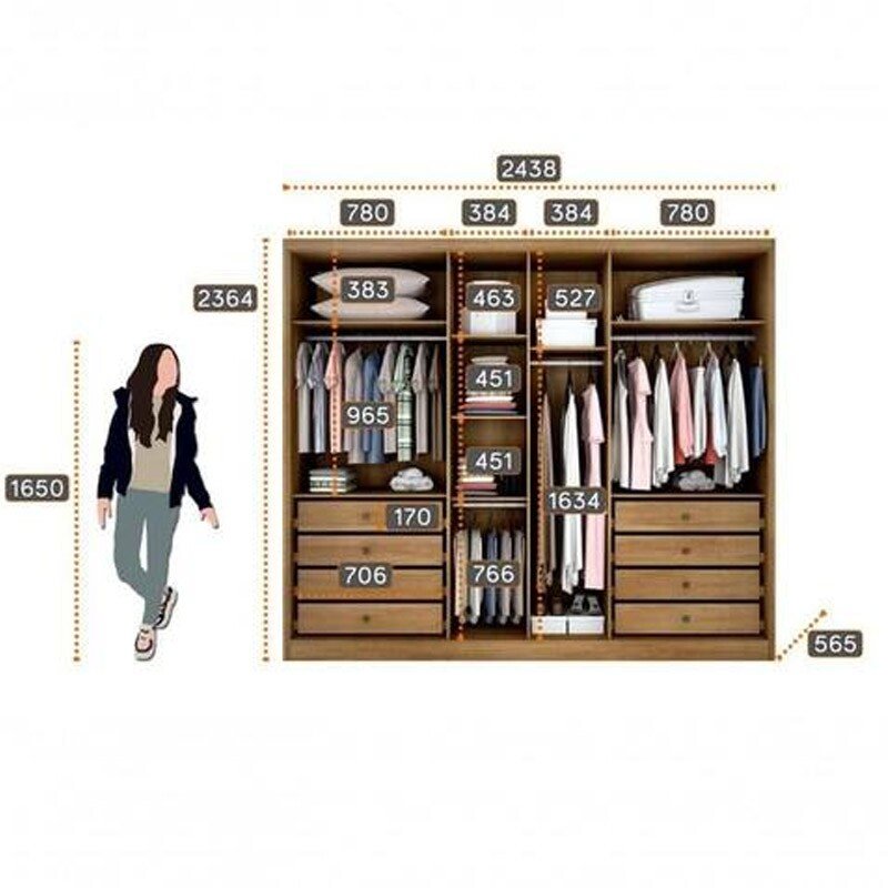 Guarda-roupa Casal 2,43m Rizon New 6 Portas 8 Gavetas Cumaru/Fendi - Novo Horizonte - Imagem 3