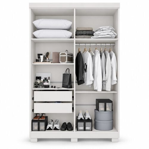 Alternative view of Guarda-roupa Solteiro 1,21m Recife Branco 4 Portas 2 Gavetas com Pés - Sallêto