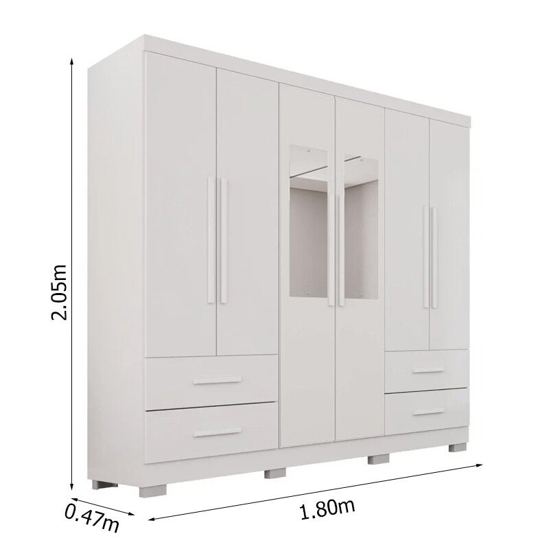Guarda-roupa 1,80m Texas Premium Branco 6 Portas 4 Gavetas com Espelho - Sallêto - Imagem 3
