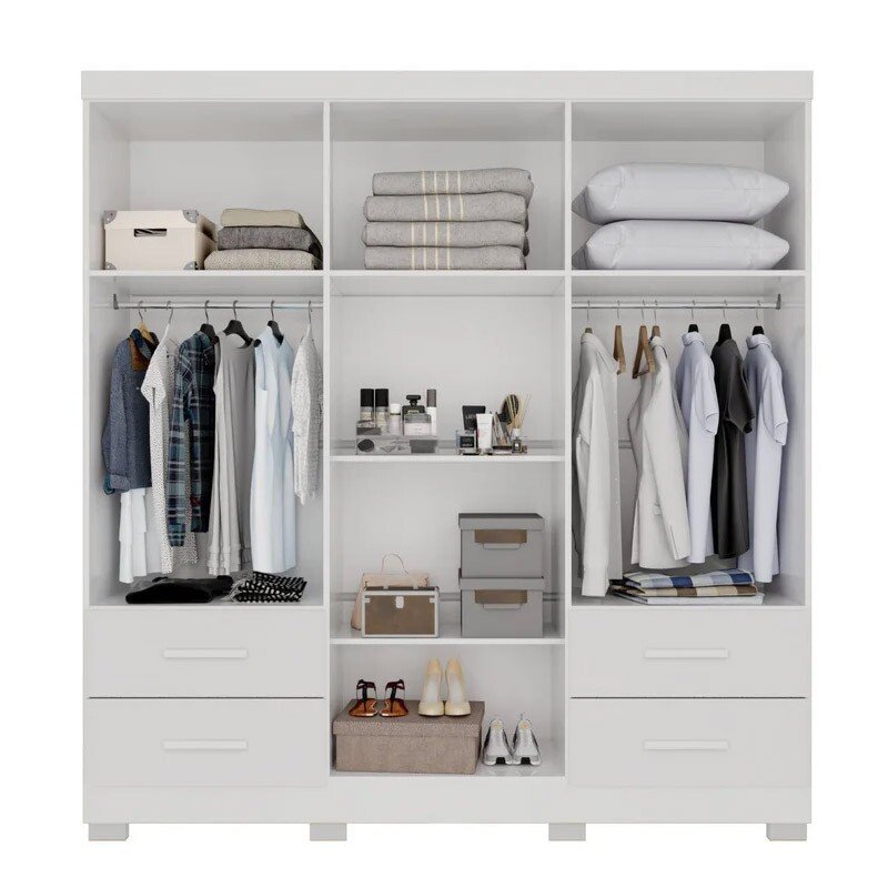 Guarda-roupa 1,80m Texas Premium Branco 6 Portas 4 Gavetas com Espelho - Sallêto - Imagem 2