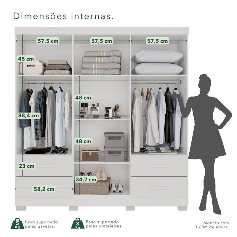 Guarda-roupa 1,80m Texas Premium Branco 6 Portas 4 Gavetas com Espelho - Sallêto - Imagem 4
