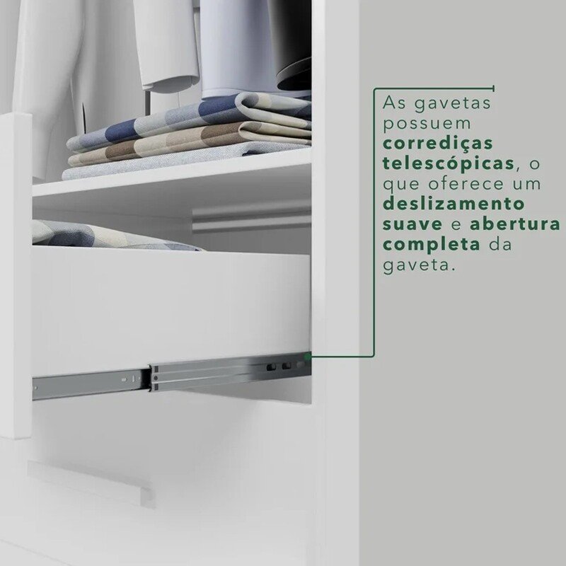 Guarda-roupa 1,80m Texas Premium Branco 6 Portas 4 Gavetas com Espelho - Sallêto - Imagem 8