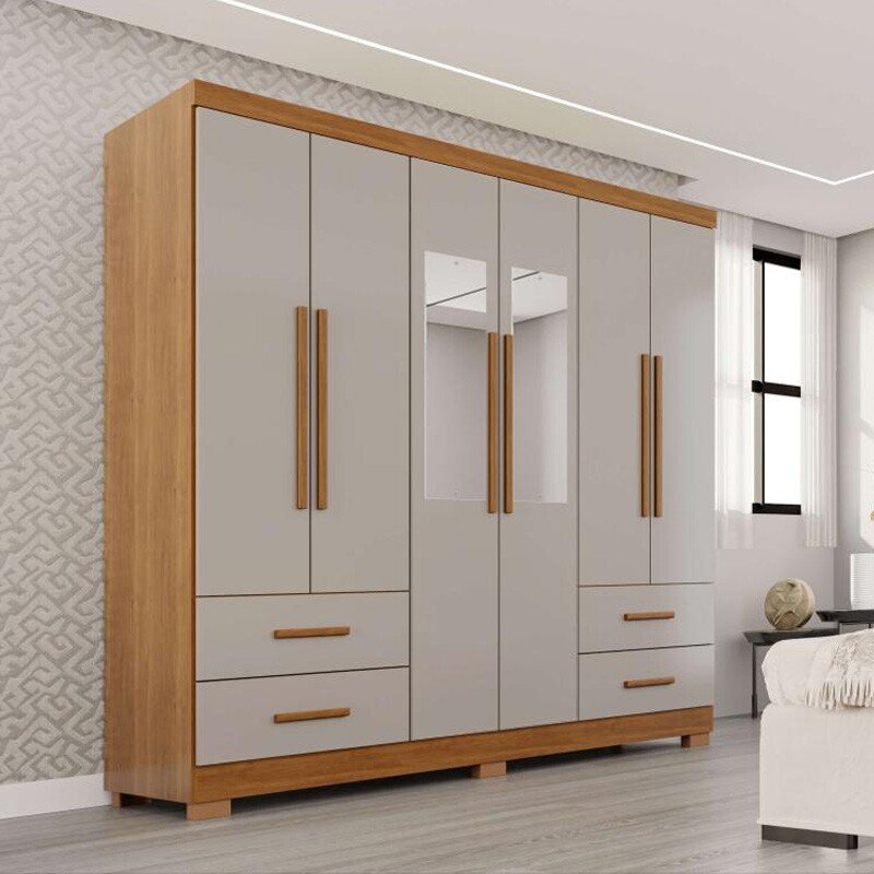 Guarda-roupa 1,80m Texas Premium Cinamomo/Off 6 Portas 4 Gavetas com Espelho e Pés - Sallêto