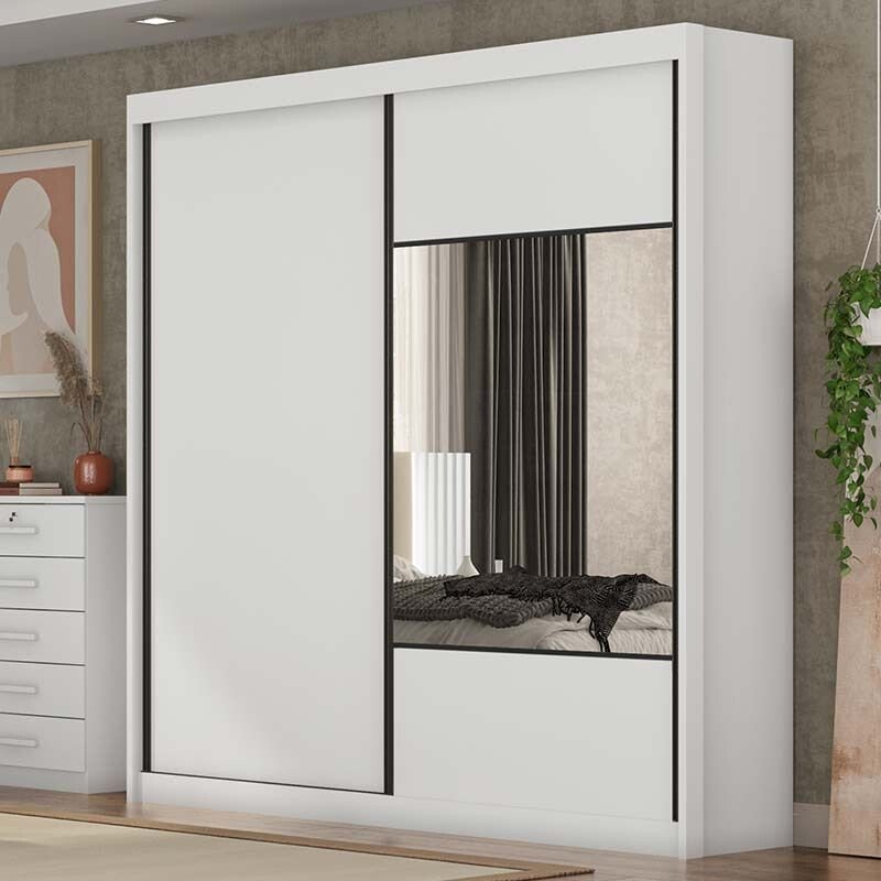Guarda-roupa Casal 2,08m Versatto Neve 2 Portas 8 Gavetas com Espelho - Novo Horizonte