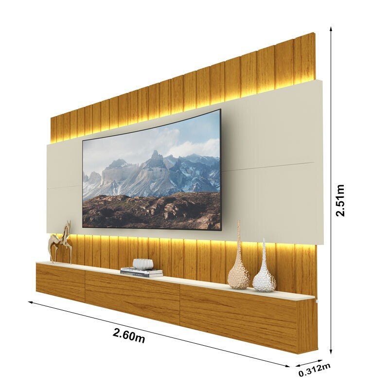 Home Suspenso 2,60m Soberano Naturale/Off com Detalhe Ripado e LED para TV até 85" - Gelius - Imagem 2