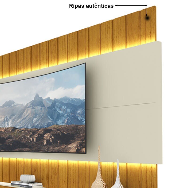 Home Suspenso 2,60m Soberano Naturale/Off com Detalhe Ripado e LED para TV até 85" - Gelius - Imagem 3