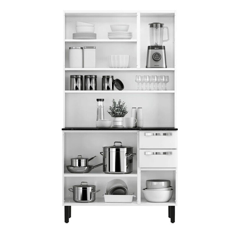 Kit de Cozinha em Aço 1,05m Pratika Branco 1904 6 Portas 2 Gavetas - Itatiaia - Imagem 2
