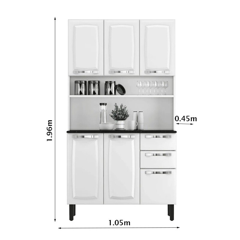 Kit de Cozinha em Aço 1,05m Pratika Branco 1904 6 Portas 2 Gavetas - Itatiaia - Imagem 6