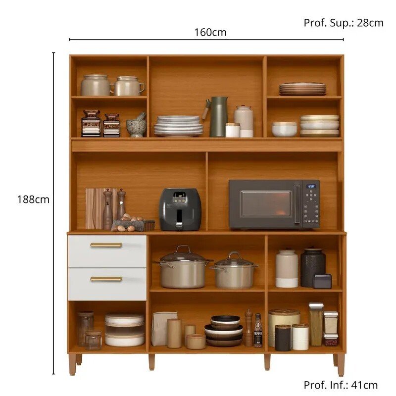Kit de Cozinha 1,60m Sicília Largo Freijó/Off com Portas Ripadas/Fresadas - Poliman - Imagem 5