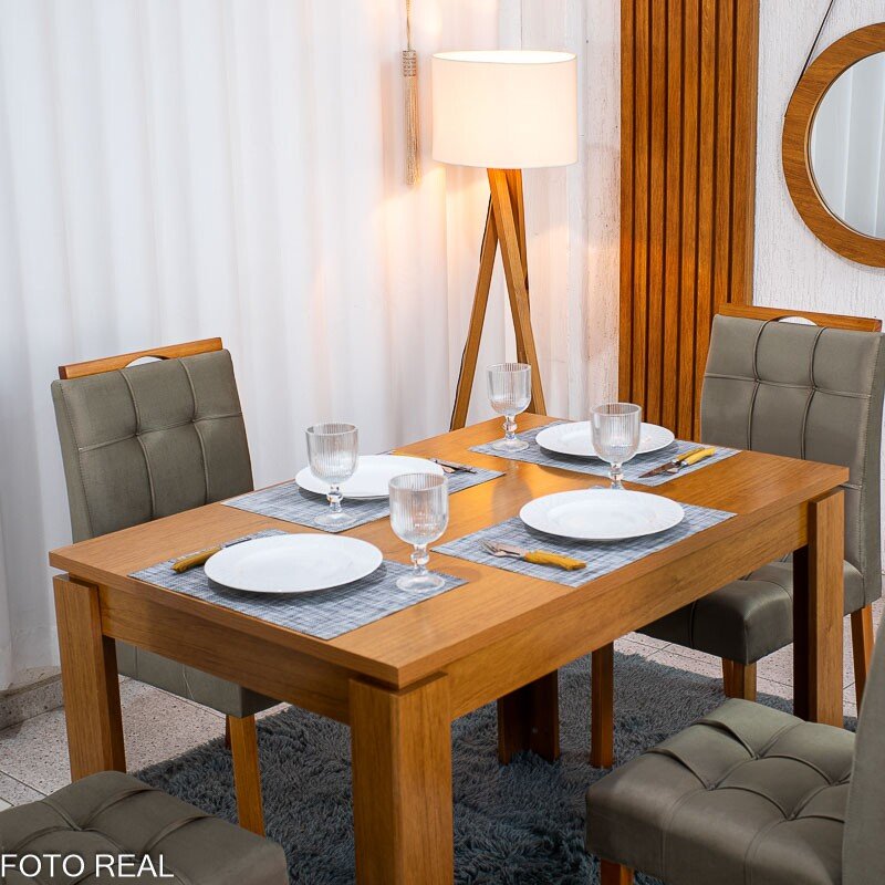 Mesa de Jantar Athenas 120x80 Amêndoa Clean Tampo Maciço Lopas + 4 Cadeiras Londres Veludo Avelã Minas Plac - Entregue Montada - Imagem 2