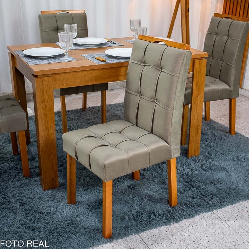 Mesa de Jantar Athenas 120x80 Amêndoa Clean Tampo Maciço Lopas + 4 Cadeiras Londres Veludo Avelã Minas Plac - Entregue Montada - Imagem 5