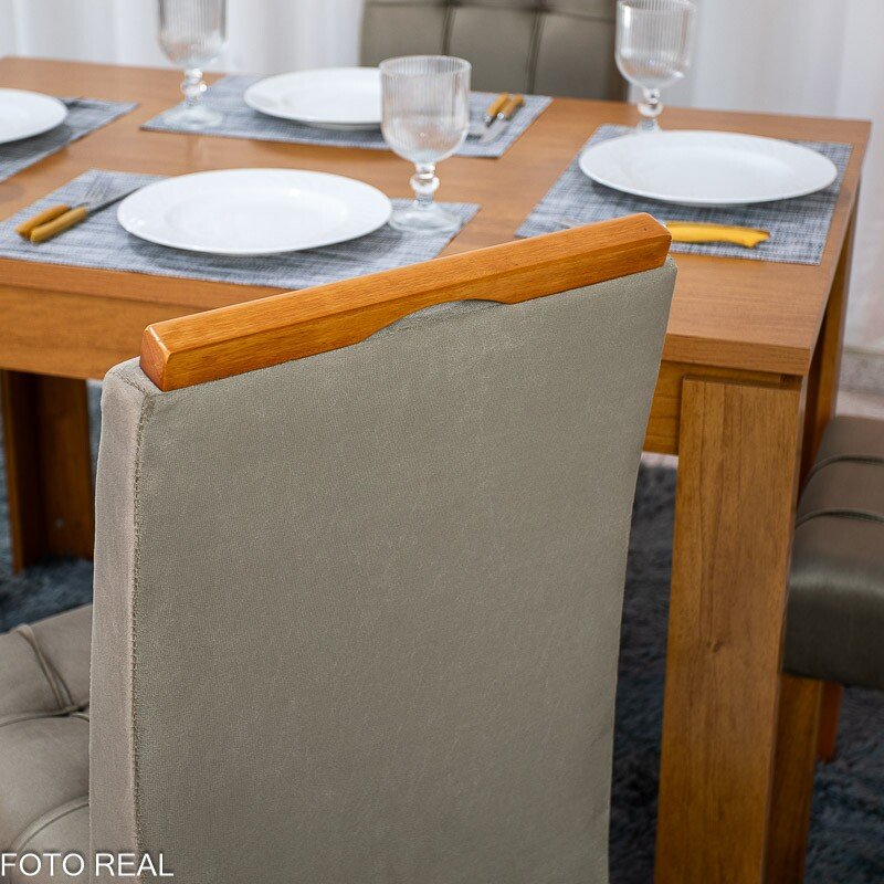 Mesa de Jantar Athenas 120x80 Amêndoa Clean Tampo Maciço Lopas + 4 Cadeiras Londres Veludo Avelã Minas Plac - Entregue Montada - Imagem 6