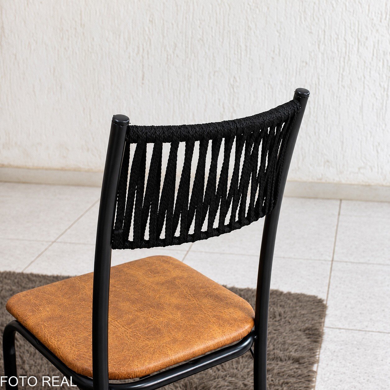 Mesa de Cozinha Atenas 90x58 Tampo Madeirado Base Nexus Preto + 4 Cadeiras Assento Corino Marrom - Tubo Minas - Imagem 13
