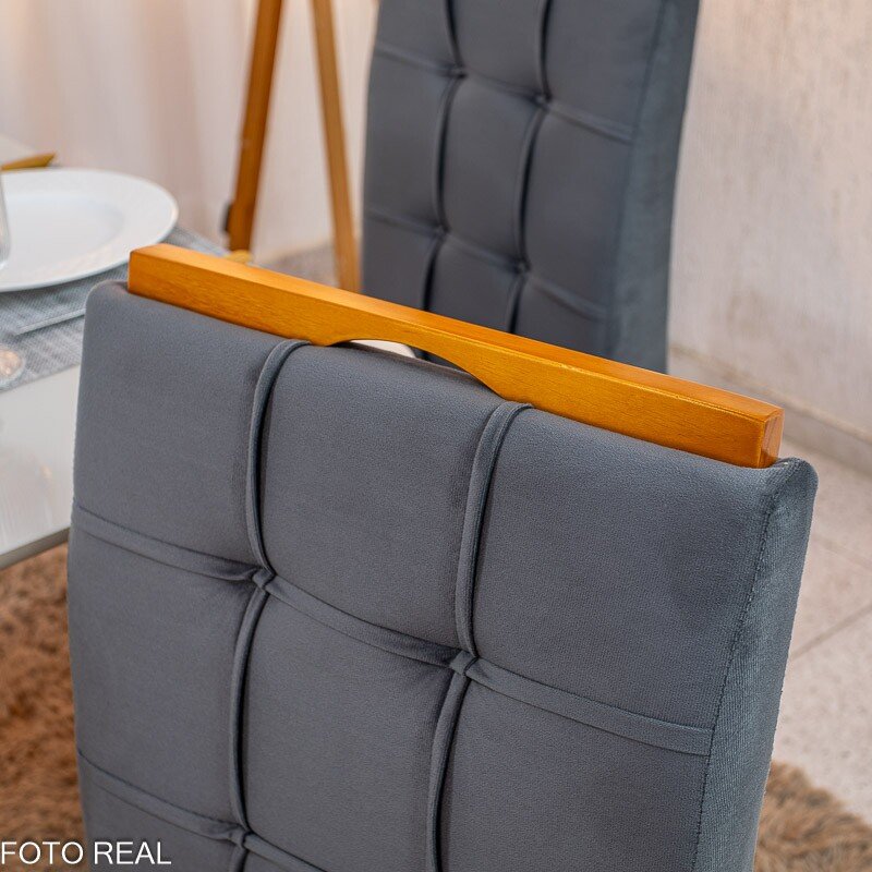 Mesa de Jantar Bali 120x80 Vidro Off Base Madeira + 4 Cadeiras Londres Veludo Chumbo Minas Plac - Entregue Montada - Imagem 8