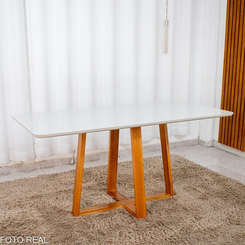 Mesa de Jantar Bali 160x80 Vidro Off Base Madeira + 6 Cadeiras Londres Veludo Chumbo Minas Plac - Entregue Montada - Imagem 7