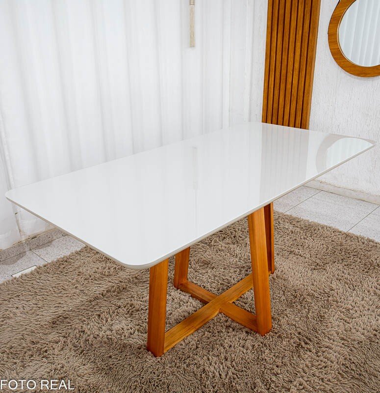 Mesa de Jantar Bali 160x80 Vidro Off Base Madeira + 6 Cadeiras Londres Veludo Chumbo Minas Plac - Entregue Montada - Imagem 8