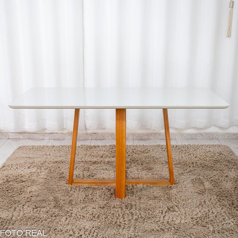Mesa de Jantar Bali 160x80 Vidro Off Base Madeira + 6 Cadeiras Londres Veludo Chumbo Minas Plac - Entregue Montada - Imagem 9