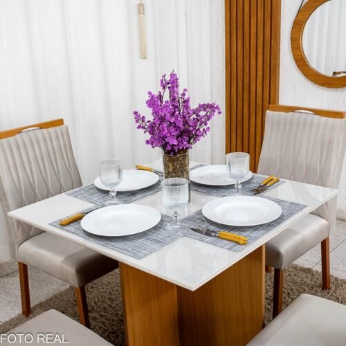 Alternative view of Mesa de Jantar Helo 90x90 Vidro Off Base Freijó Poliman + 4 Cadeiras Gênova Veludo Bege 512 Art Assento - Entregue Montada