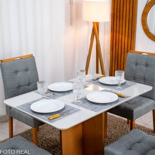 Alternative view of Mesa de Jantar Moscou 120x80 Vidro Off Base Cinamomo + 4 Cadeiras Londres Linho Cinza Minas Plac - Entregue Montada