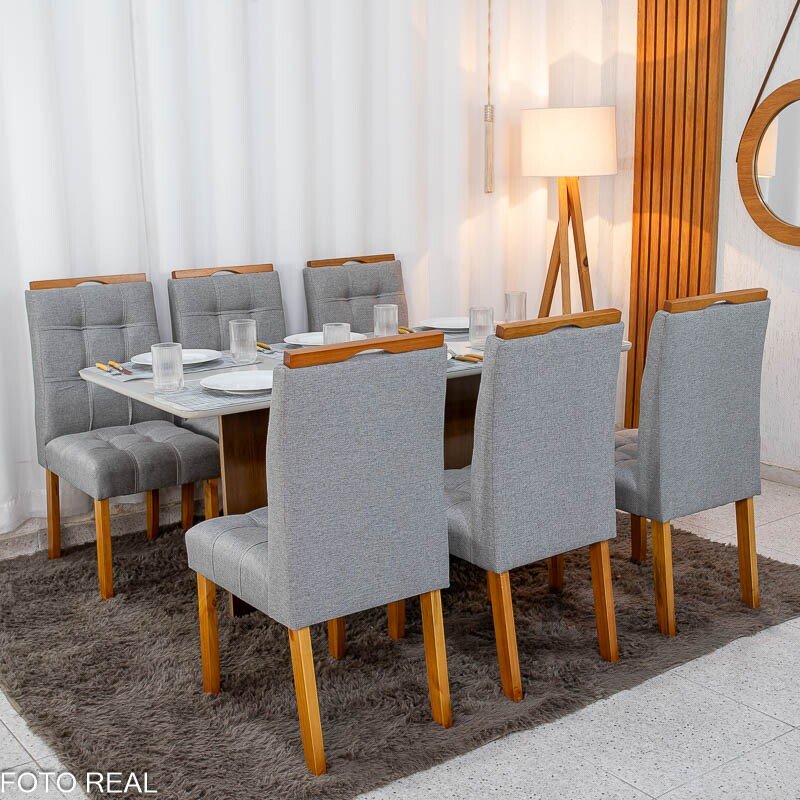Mesa de Jantar Moscou 160x80 Vidro Off Base Cinamomo + 6 Cadeiras Londres Linho Cinza Minas Plac - Entregue Montada - Imagem 3