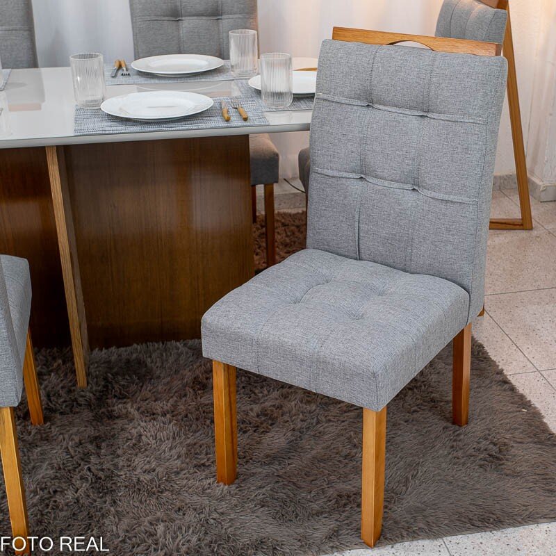 Mesa de Jantar Moscou 160x80 Vidro Off Base Cinamomo + 6 Cadeiras Londres Linho Cinza Minas Plac - Entregue Montada - Imagem 5