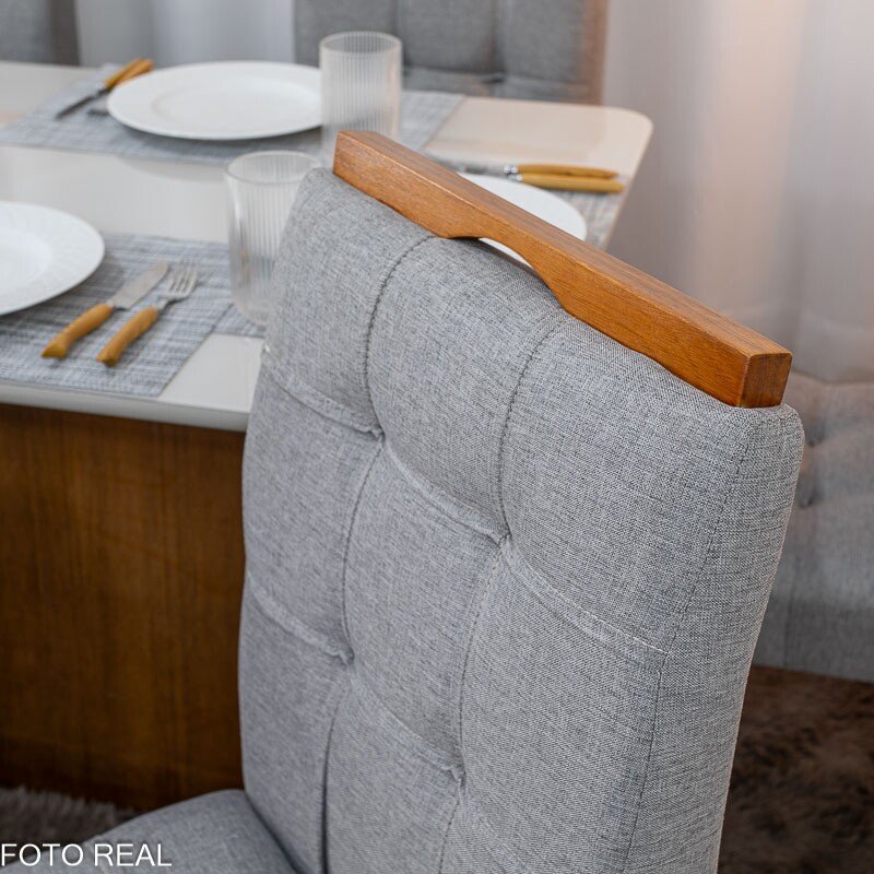 Mesa de Jantar Moscou 160x80 Vidro Off Base Cinamomo + 6 Cadeiras Londres Linho Cinza Minas Plac - Entregue Montada - Imagem 6