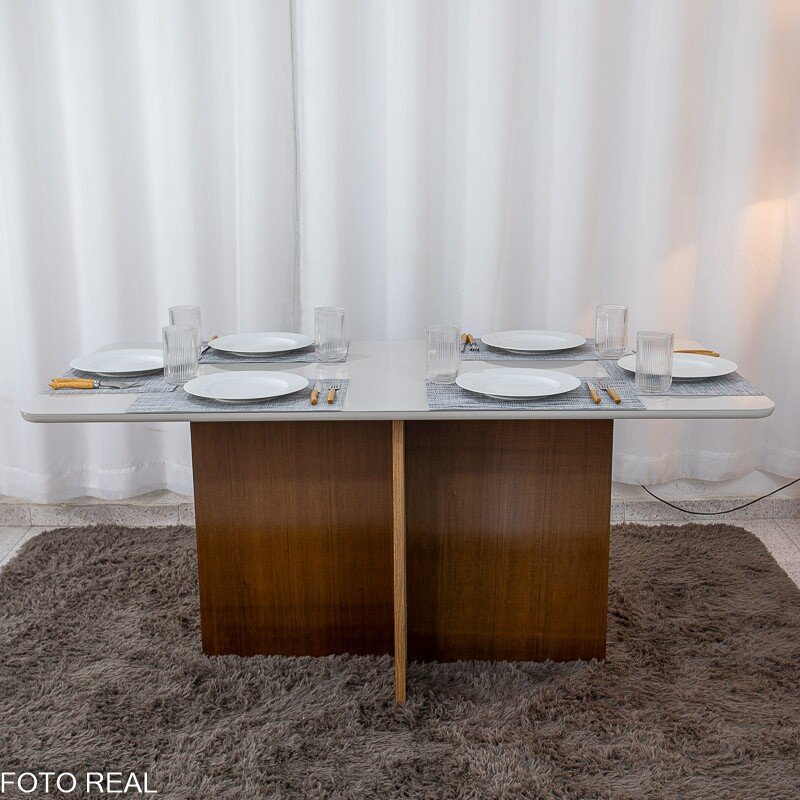 Mesa de Jantar Moscou 160x80 Vidro Off Base Cinamomo + 6 Cadeiras Londres Linho Cinza Minas Plac - Entregue Montada - Imagem 7