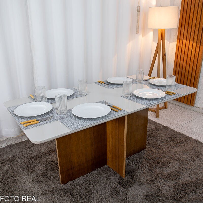 Mesa de Jantar Moscou 160x80 Vidro Off Base Cinamomo + 6 Cadeiras Londres Linho Cinza Minas Plac - Entregue Montada - Imagem 9