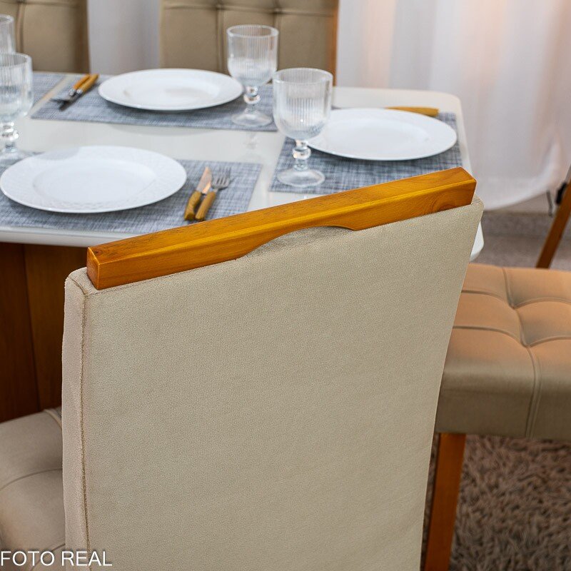 Mesa de Jantar Moscou 160x80 Vidro Off Base Cinamomo + 6 Cadeiras Londres Veludo Avelã Minas Plac - Entregue Montada - Imagem 5