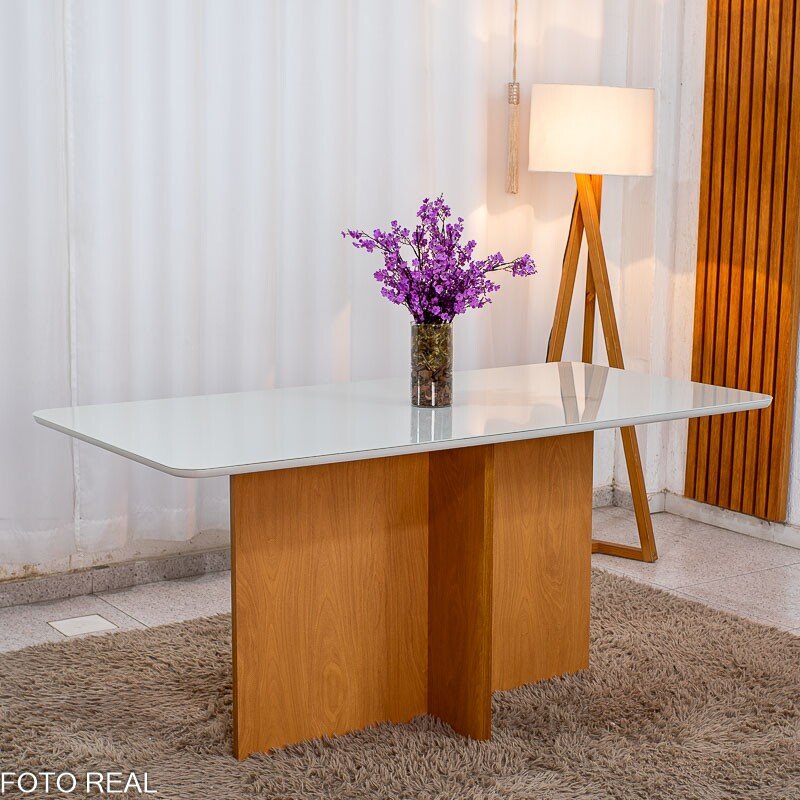 Mesa de Jantar Moscou 160x80 Vidro Off Base Cinamomo + 6 Cadeiras Londres Veludo Avelã Minas Plac - Entregue Montada - Imagem 6