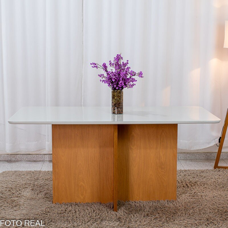 Mesa de Jantar Moscou 160x80 Vidro Off Base Cinamomo + 6 Cadeiras Londres Veludo Avelã Minas Plac - Entregue Montada - Imagem 7