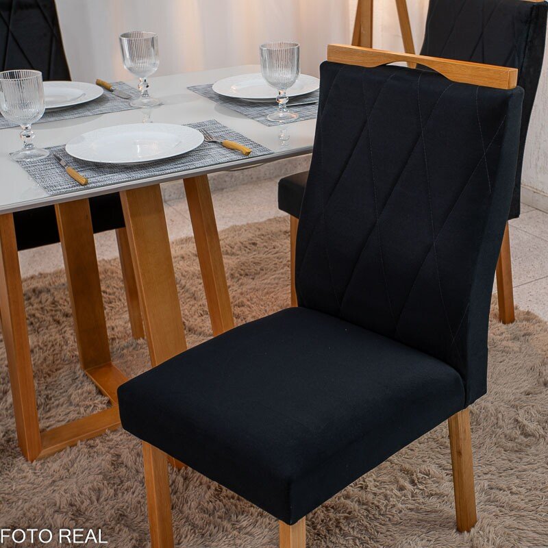 Mesa de Jantar Pedro 120x80 Vidro Off Base Madeira + 4 Cadeiras Lisboa Veludo Preto 504 Art Assento - Entregue Montada - Imagem 7