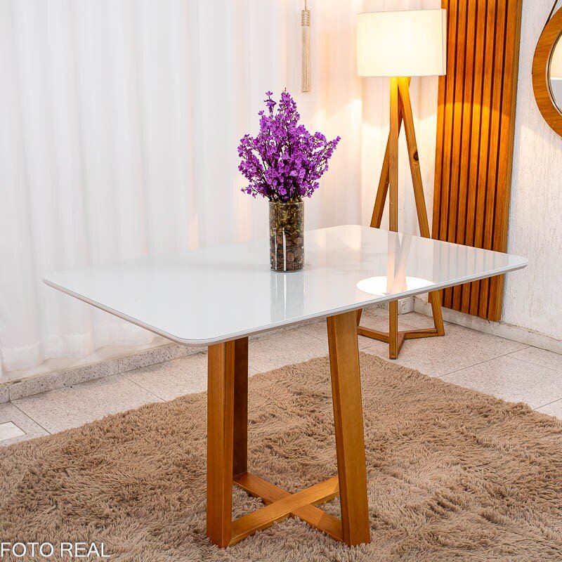 Mesa de Jantar Pedro 120x80 Vidro Off Base Madeira + 4 Cadeiras Lisboa Veludo Preto 504 Art Assento - Entregue Montada - Imagem 9