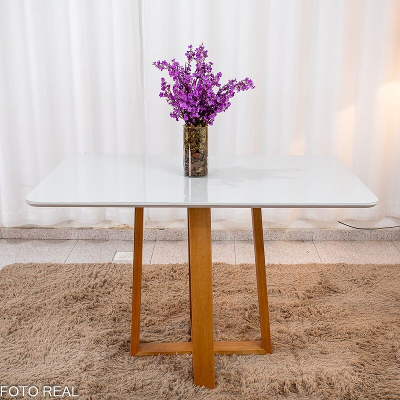 Mesa de Jantar Pedro 120x80 Vidro Off Base Madeira + 4 Cadeiras Lisboa Veludo Preto 504 Art Assento - Entregue Montada - Imagem 10