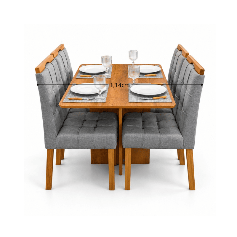 Mesa de Jantar Salina 120x80 Tampo Londres Cinamomo Cel Móveis + 4 Cadeiras Sophia Linho Cinza 206 Estrutura Madeira WM Decor - Entregue Montada - Imagem 10