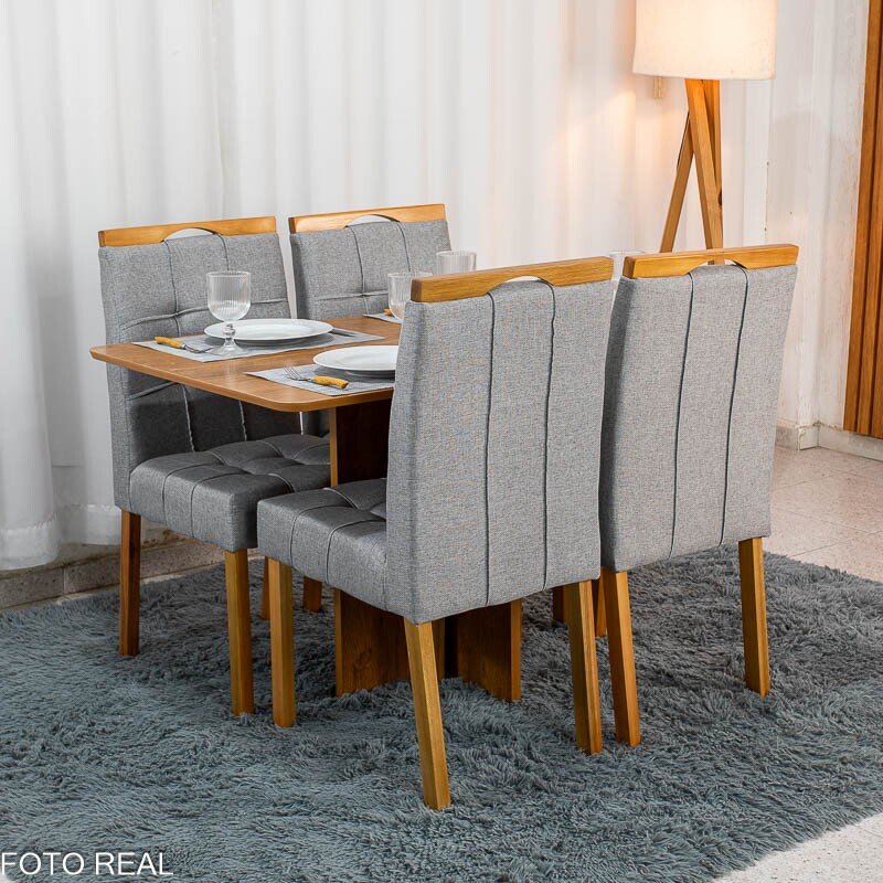 Mesa de Jantar Salina 120x80 Tampo Londres Cinamomo Cel Móveis + 4 Cadeiras Sophia Linho Cinza 206 Estrutura Madeira WM Decor - Entregue Montada - Imagem 6