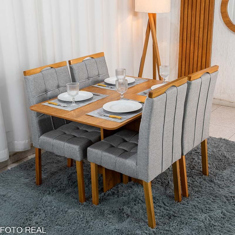 Mesa de Jantar Salina 120x80 Tampo Londres Cinamomo Cel Móveis + 4 Cadeiras Sophia Linho Cinza 206 Estrutura Madeira WM Decor - Entregue Montada - Imagem 4
