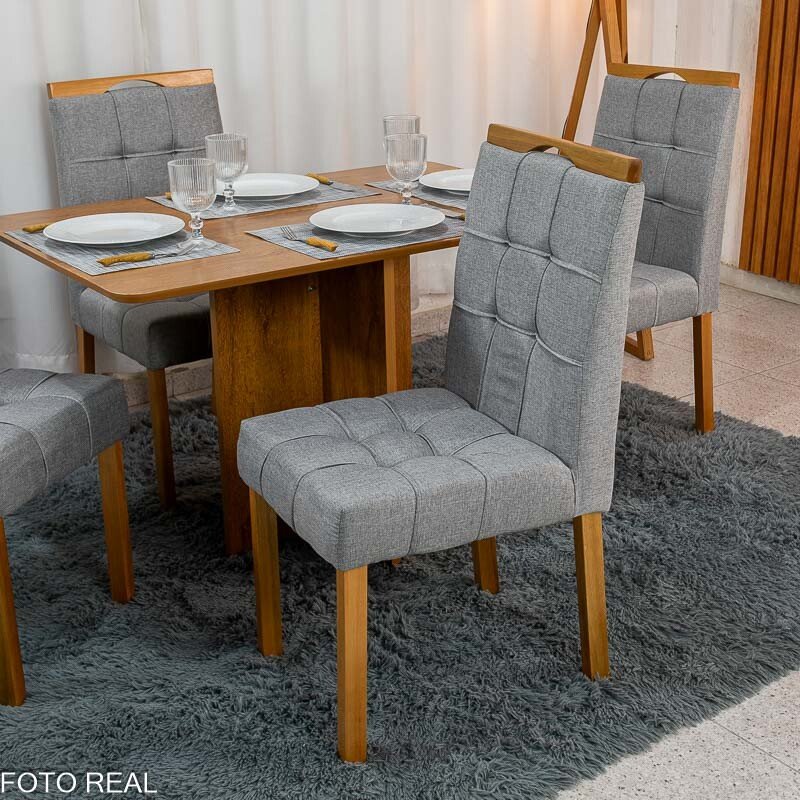 Mesa de Jantar Salina 120x80 Tampo Londres Cinamomo Cel Móveis + 4 Cadeiras Sophia Linho Cinza 206 Estrutura Madeira WM Decor - Entregue Montada - Imagem 7