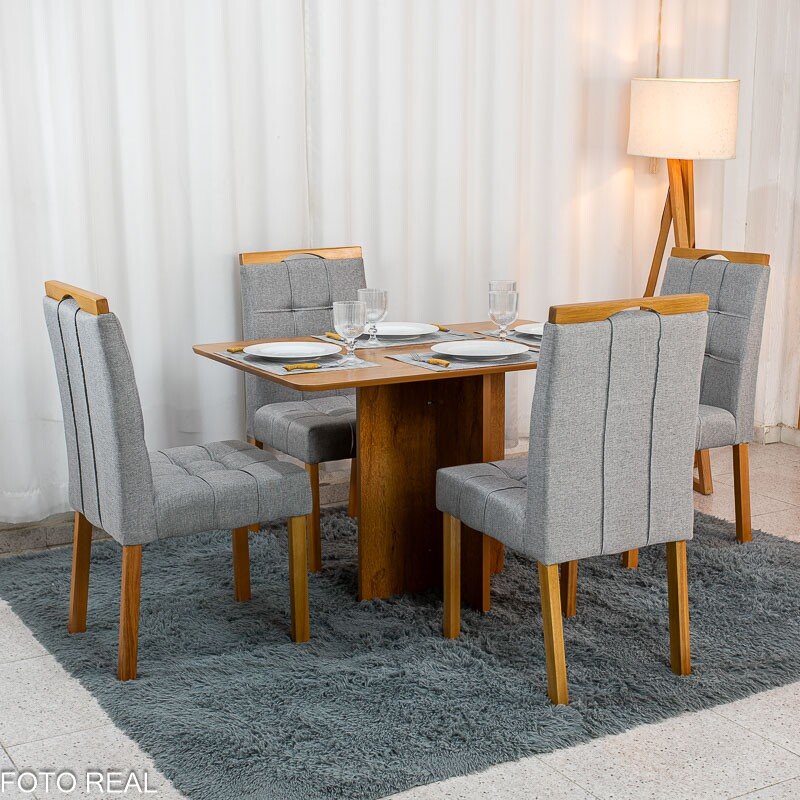 Mesa de Jantar Salina 120x80 Tampo Londres Cinamomo Cel Móveis + 4 Cadeiras Sophia Linho Cinza 206 Estrutura Madeira WM Decor - Entregue Montada - Imagem 3
