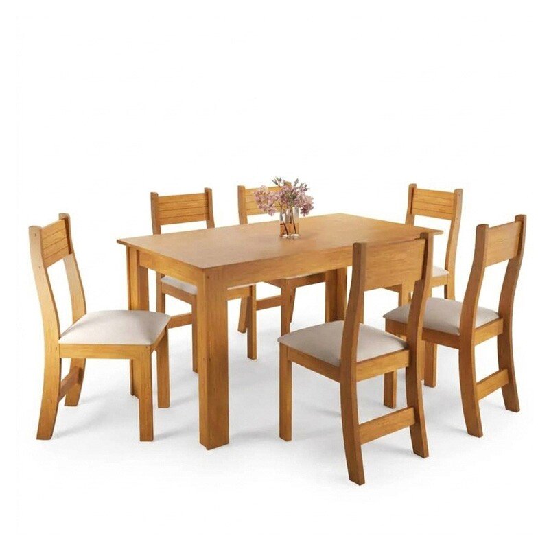 Mesa de Jantar Fucsia Mel 136x75 + 6 Cadeiras Brisa Veludo Marfim - Viero - Imagem 2