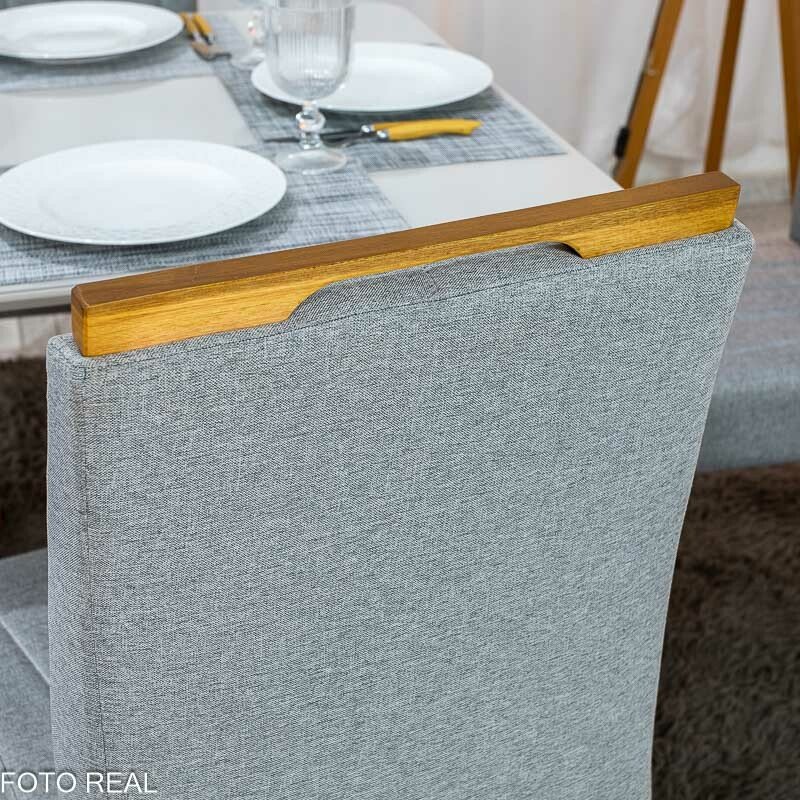 Mesa Tóquio 90x90 Vidro Off Base Madeira + 4 Cadeiras Gabi Linho Cinza Estrutura Madeira Bom Lar - Entregue Montada - Imagem 5